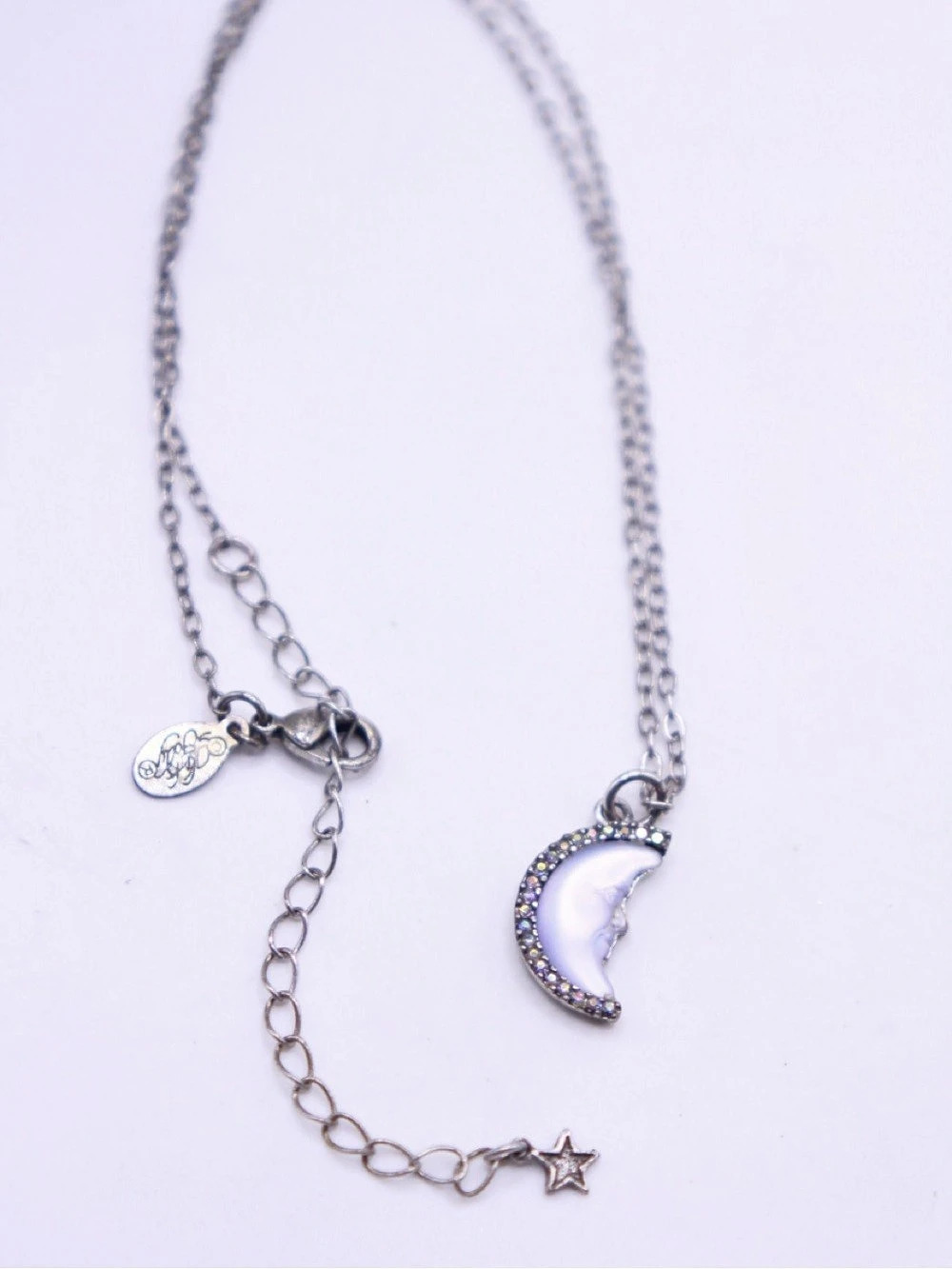 Kirks Folly Celestial Starlet Crystal Moon & Stars Necklace Silver & Purple